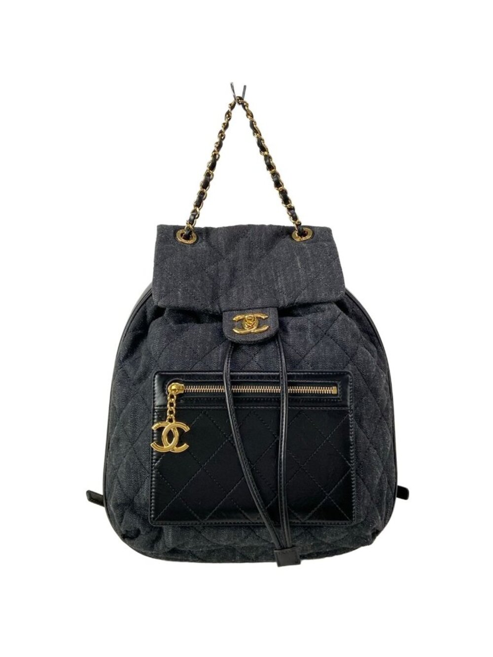 Chanel Backpack Quilted Black Gold Chain